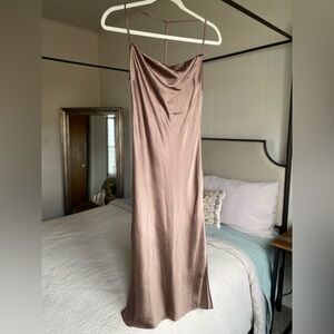 Express Cowl Neck Bronze Satin Slip Dress